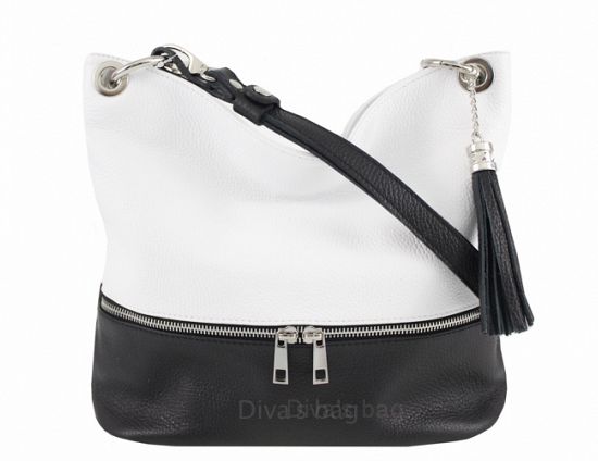 black and white hobo bag